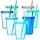 Youngever 7 Sets Plastic Kids Cups with Lids and Straws 7 Reusable Toddler Cups with Straws in 7 Coastal Colors