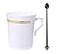 Nervure 60 Pack White Plastic Coffee Mugs with 60 PCS Black Coffee Stirrers 8oz Disposable Coffee Cups with Handles 5inch Coffee Stirrers Plastic Tea Cups with Gold Rim for Wedding and Party