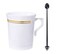 Nervure 60 Pack White Plastic Coffee Mugs with 60 PCS Black Coffee Stirrers 8oz Disposable Coffee Cups with Handles 5inch Coffee Stirrers Plastic Tea Cups with Gold Rim for Wedding and Party