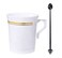 Nervure 60 Pack White Plastic Coffee Mugs with 60 PCS Black Coffee Stirrers 8oz Disposable Coffee Cups with Handles 5inch Coffee Stirrers Plastic Tea Cups with Gold Rim for Wedding and Party