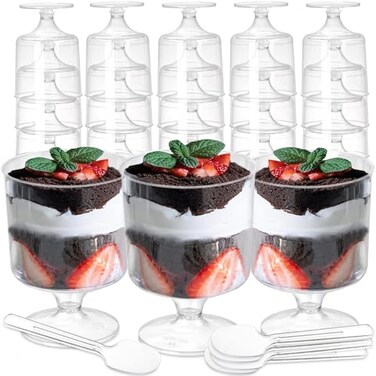 Youeon 50 Pack Mini Plastic Dessert Cups with Spoons 5 Oz Clear Appetizer Goblet Dessert Cup Small Shooter Cups for Desserts Appetizers Puddings Mousse