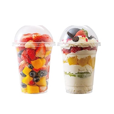 botogift 12 oz Clear Plastic Cups with Dome Lids Dessert Cups with Lids25 Sets PET Disposable Party Cups NO HOLE Parfait Crystal for PuddingIce CreamCupcake