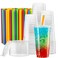 ELEGANT DISPOSABLES 40 Sets 32 Oz Crystal Clear PET Plastic Cups With Flat lids Straws for Iced Coffee Milkshake Cold Drinks Slush Cups Smoothys Slurpee Partys Plastic Disposable Cups