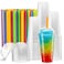 ELEGANT DISPOSABLES 40 Sets 24 Oz Crystal Clear PET Plastic Cups With Dome lids Straws for Iced Coffee Cold Drinks Milkshake Slush Cup Smoothys Slurpee Partys Plastic Disposable Cups