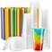 ELEGANT DISPOSABLES 40 Sets 24 Oz Crystal Clear PET Plastic Cups With Flat lids Straws for Iced Coffee Cold Drinks Milkshake Slush Cup Smoothys Slurpee Partys Plastic Disposable Cups