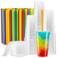 ELEGANT DISPOSABLES 40 Sets 24 Oz Crystal Clear PET Plastic Cups With Flat lids Straws for Iced Coffee Cold Drinks Milkshake Slush Cup Smoothys Slurpee Partys Plastic Disposable Cups