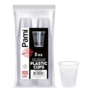 PAMI Disposable Plastic Cups Bpa Drinking Glasses for Parties Cold Drinks Smoothies Jello Cocktails 5 Oz Pack of 100