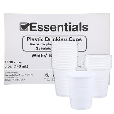 Essentials Healthcare Products Plastic Drinking Cups Full Case of 1000 Cups White 5 oz Disoposable Cups for Cold Beverages Parties Office or Medical Use Durable Convenient