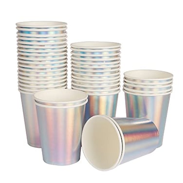 Geeklife Rainbow Silver Disposable Drinking Party Paper Cups9 oz Cups Bulk for WeddingParty and Cocktail40 pcs