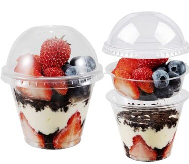 Artpreti 50 Sets 9 oz Clear Plastic Parfait Cups with INSERT DOME LidsNO HOLE Disposable Dessert Cups with Lids for Kids Dips Snacks and Veggies Fruit Yogurt Smoothie Iced Cold Drinks No Leaking