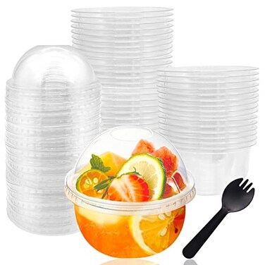 Panxxsen 50 Pack Clear Plastic Cups with Dome Lids8oz Parfait Cups with No HolesDisposable Crystal PET Dessert Cup for FruitIce CreamCupcakeCold Drinks