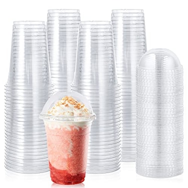 Lilymicky 90 Sets 16 oz Clear Plastic Cups with Dome Lids 16 oz Disposable Plastic Drinking Parfait Cups for Ice Coffee Smoothie Frappuccino Bubble Boba
