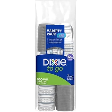 Dixie To Go Coffee Cups and Lids 12 Oz 120 Count Assorted Designs Disposable Hot Beverage Cups Lids