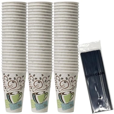 DuraCasa Straws and Insulated Paper Hot Cup 75 Count 16 oz Coffee Cups and DrinkingStirring Stick Set 16 oz 75 Cups 75 Straws