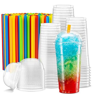 ELEGANT DISPOSABLES Crystal Clear PET Cups With Dome lids Straws for Iced CoffeeMilkshake Cold Drinks Slush Cups Smoothys Slurpee Ice cream Dessert Partys Plastic Disposable Cups 40 32 oz