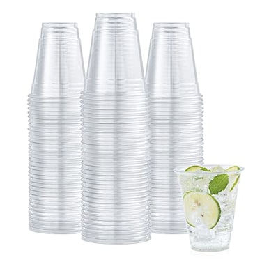 Turbo Bee 100 Pack 12 OZ Clear Plastic Cups Disposable Crystal Plastic Party Cups for Iced Coffee Smoothie Slurpee or Any Cold Drinks