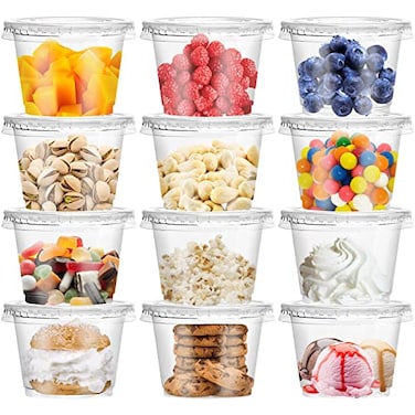 Qinsihwn 50 Pack 8 OZ Disposable Plastic Cups with LidsClear Portion Cups with Flat LidsDisposable Clear Ice Cream Cup for ParfaitsYogurtDrinkSoupsSnacksSaladFruitWith Holes