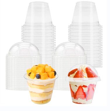 Szsrcywd 50 Pcs 6 oz Clear Plastic Cups with Dome LidsTransparent Parfait CupDisposable Dessert Cups for FruitIce CreamCupcakeIced Cold Drinks