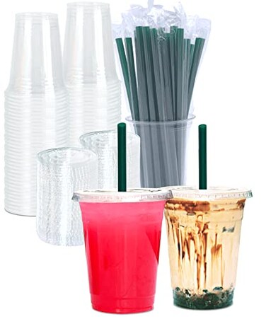 Cappatua 50 SETS 16 oz Clear Plastic Cups with Lids and STRAWS Disposable Drinking Cups for Cold Drinks Iced Coffee Milkshakes Smoothies