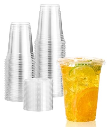 Vplus 160 Pack 16 OZ PET Clear Plastic Cups with Lids 16 OZ Crystal Cold Disposable Drinking Plastic Cups with Flat Lids Perfect for Ice Coffee Smoothie Juice