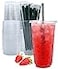 Aatriet 32 oz Clear Plastic Cups with Lids and Straws Disposable Coffee Cups 25 Sets
