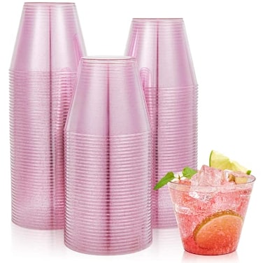 JOLLY CHEF 9 oz Purple Plastic Cups 100 Pack Party Glasses Tumblers Plastic Purple Glitter Disposable Cups for Wedding Thanksgiving Christmas Halloween