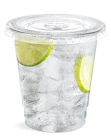 SHOPDAY Disposable Plastic Cups with Lids 8 oz Clear Plastic Cups 50 Pack Cold Drink Containers Party Cups for Beverage Coffee Soda Juice Smoothie