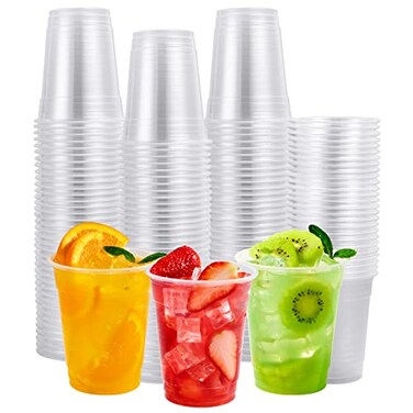 FOCUSLINE 200pack 12 oz Clear Plastic Cups Disposable Plastic Clear Cups Disposable DrinkIng Cup for Water Juice Soda Ice Coffee