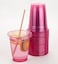 Golden Apple 12oz 50sets Pink Red Plastic cups with Clear Flat lids X hole 50cups50lids BPA Free