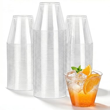 N9R 100PCS 9 oz Clear Plastic Cups for Cold Beverages Disposable Plastic Cups Tumblers Heavy Duty Cocktail Cups for Parties Weedings Events and Gatherings
