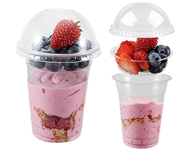 Artpreti 50 Sets 12 oz Clear Plastic Parfait Cups with INSERT DOME LidsNO HOLE Disposable Dessert Cups with Lids for Kids Dips Snacks and Veggies Fruit Yogurt Smoothie Iced Cold Drinks No Leaking