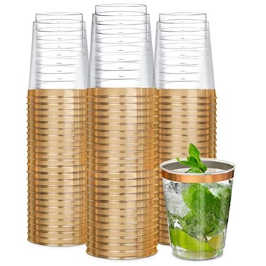 R-kay Rkay Gold Plastic Cups Heavy Duty 10 OZ Disposable cups Plastic Cocktail Glasses For Party 50 Pack Disposable Cocktail Glasses 50 Gold