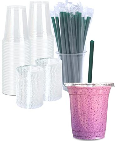 Cappatua 50 SETS 12 oz Clear Plastic Cups with Lids and STRAWS Disposable Iced Coffee cups with Lids Clear Cups with Lids for Cold Drinks Iced Tea Milkshakes Smoothies