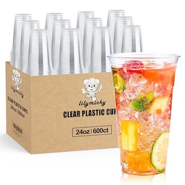 Lilymicky 600 Pack 24 oz Clear Plastic Cups PET Disposable Drinking Cups Crystal Clear Perfect for Ice Coffee Smoothie Soda or Any Cold Drinks