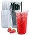 Aatriet 50 Sets 32 oz Clear Plastic Cups with Lids and Straws Disposable Coffee Cups