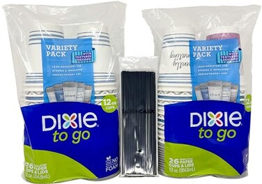 DuraCasa Straws and 12 oz Paper Coffee Cups Lids and DrinkingStirring Sticks Set 26 Count Pack of 2 12 oz 52 Cups 52 Lids 50 Straws