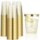 CHATEAU FINE TABLEWARE Gold Plastic Cups 10 Oz Glitter Tumblers With Gold Rim Fancy Disposable Wedding and Elegant Party Cups 100 Count