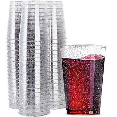 WDF 100 PACK Silver Glitter Plastic Disposable Cups 12 Oz BPAFree Heavy Duty Ideal for Christmas Parties Weddings Daily Use