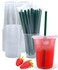 Aatriet 12 oz Clear Plastic Cups with Lids and Straws Disposable Coffee Cups 25 Sets