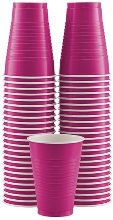 Amcrate Disposable Plastic Cups Burgundy Colored Cups 12Ounce Plastic Party Cups Strong and Sturdy Disposable Cups for Party Wedding Christmas Halloween Party Cup 50 Pack