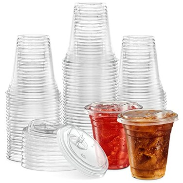 ELEGANT DISPOSABLES 12 oz Clear Cups with Strawless SipLids PET Crystal Clear Disposable 12 oz Plastic Cups with Lids 50 Sets