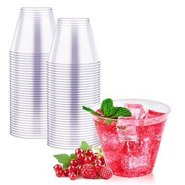 JOLLY CHEF 9 oz Clear Disposable Plastic Cups 50 Pack Disposable Cups for WeddingThanksgiving Christmas Party