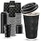 Ginkgo 100 Pack 16 oz Disposable Insulated Coffee Cups with Lids Paper ToGo Coffee Cups for Coffee Bars Hot Chocolate Cocoa and Hot Tea Drinks Black
