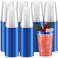 Patelai 100 Pcs Blue Plastic Cups 12 oz Clear Disposable Cups with Blue Rim Plastic Wine Cocktail Glasses Drinking Tumblers for 4th of July Party Independence Day Wedding Birthday