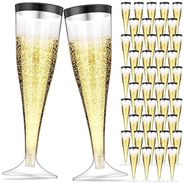 Zubebe 100 Pcs Plastic Champagne Flutes 45oz Classic Champagne Clear Plastic Cups Wedding Party Toasting Cocktail Cups Bulk Home Toasting Drinking PartyBlack