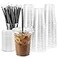 WUHUIXOZ 200 Sets 12oz Plastic Cups with Lids and Straws Disposable Cups for Iced Coffee Smoothie Milkshake Cold Drinks Clear
