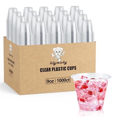 Lilymicky 1000 Pack 9 oz Clear Plastic Cups 9 Ounce Disposable Plastic Drinking Cups Crystal Clear for Parties Ceremonies Events