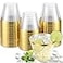 Nervure 120PCS Gold Plastic Cups 9Oz Gold Rimmed Plastic Cups Heavy Duty Disposable Clear Cup with Gold Rim Perfect for Weddings Receptions Parties
