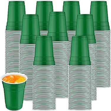 Bokon 200 Pack 16 oz Green Plastic Cups Heavy Duty Disposable Party Cups Bulk for Events Catering Weddings St Patricks Day Large Gatherings