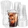 Fit Meal Prep 100 Pack 16 oz Plastic Iced Coffee Cups with Flat Lids and Clear Straws Disposable Clear Cup BPA Free Cup for Party Smoothie Cold Drinks Juice Milkshake Bubble Boba Tea